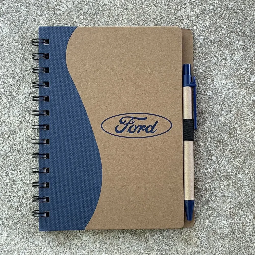 Ford Mini Spiral Notebook With Pen Blue Brown Recycled Materials Notes Journal